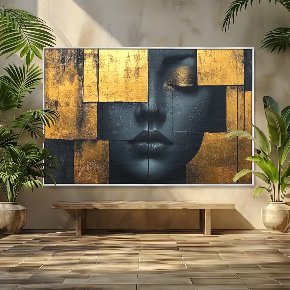 Tablou canvas cu tablou canvas portret feminin abstract, in rama de aluminiu argintiu
